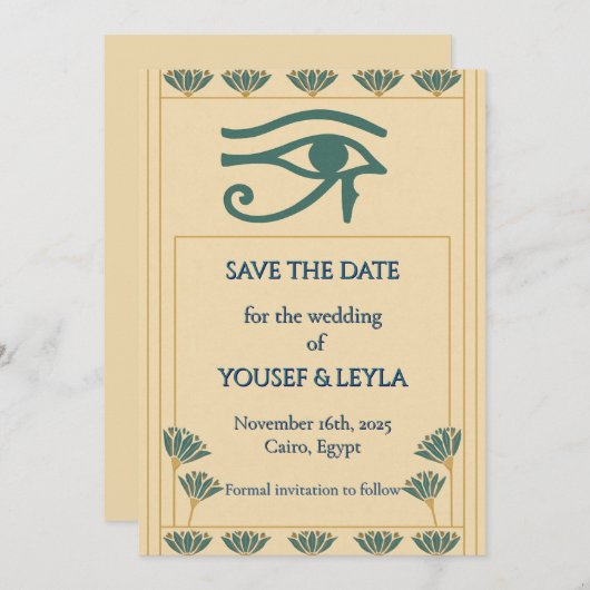 Horus Lotus Gold Save the Date Einladung (Vorne/Hinten)