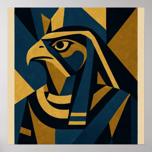 Horus Modern Egyptian Art Poster Gold Blue (Vorne)