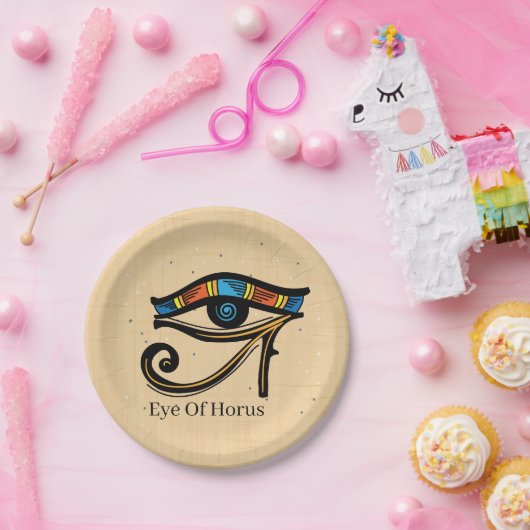 Horusauge auf Papyrus, ägyptische Hieroglyphen Pappteller (Party)