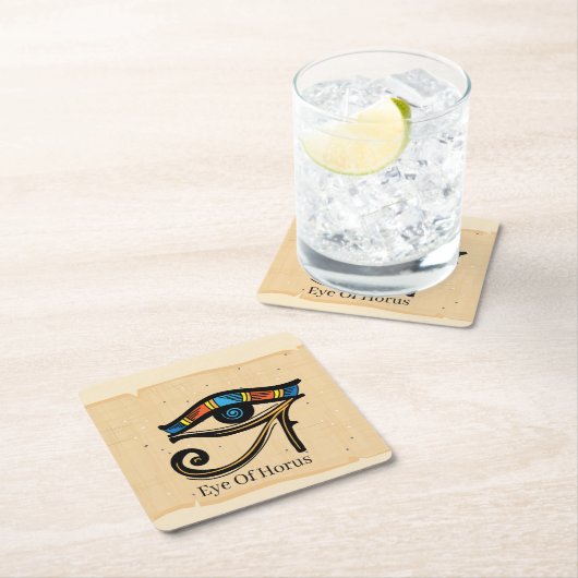 Horusauge auf Papyrus, ägyptische Hieroglyphen Rechteckiger Pappuntersetzer (Vor Ort)