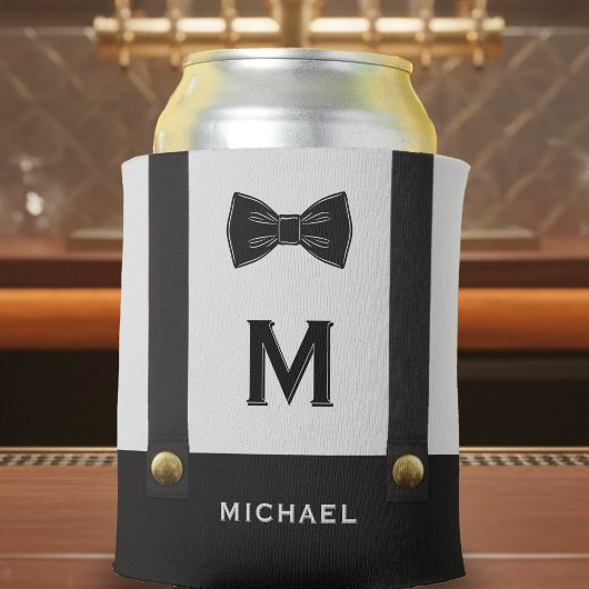 Hosenträger & Fliege Name Monogramm Hochzeit Dosenkühler