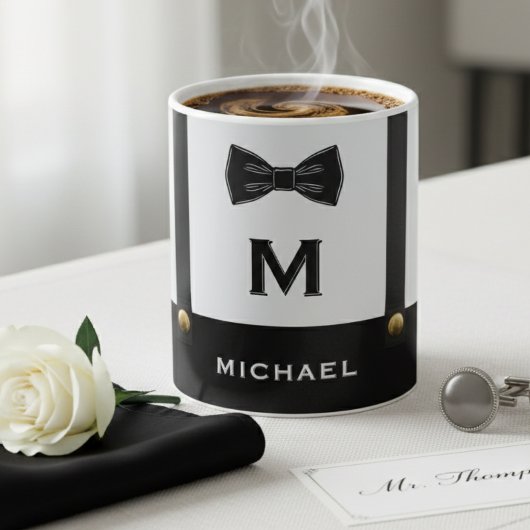 Hosenträger & Fliege Name Monogramm Junge  Kaffeetasse