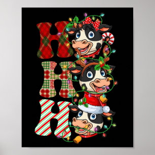 Hospho Cows Santa Claus Hat Reindeer Merry Christm Poster