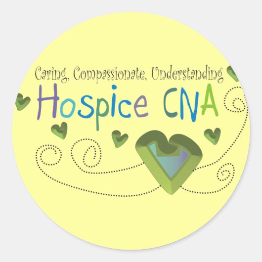 Hospice CNA Green Hearts Runder Aufkleber (Vorderseite)