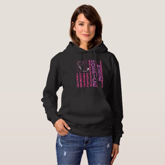 Hospice Nurse Leopard Print Pink Usa Flag Patrioti Hoodie (Vorne ganz)