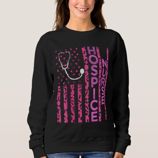 Hospice Nurse Leopard Print Pink Usa Flag Patrioti Sweatshirt (Vorderseite)