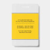 Hospital RN Mitarbeiter gelbe Fotovorlage Ausweis (Back)