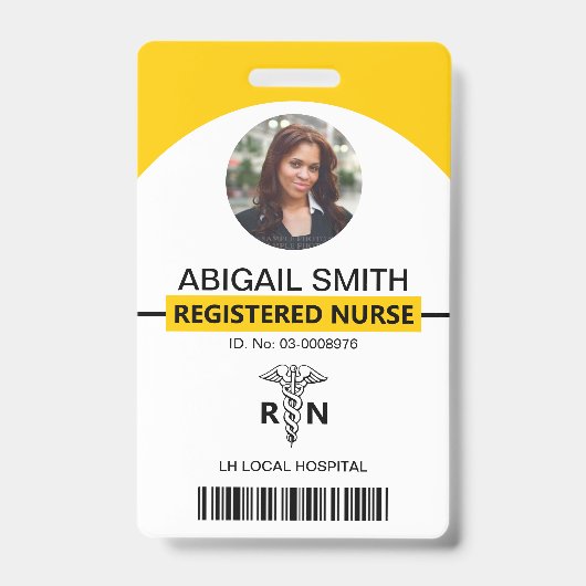 Hospital RN Mitarbeiter gelbe Fotovorlage Ausweis (Front)