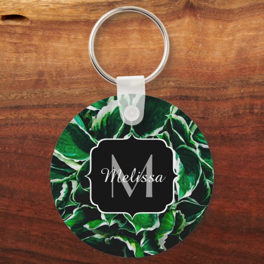 Hosta undulata lebhafte grüne Pflanze Blätter Mono Schlüsselanhänger (Rückseite)