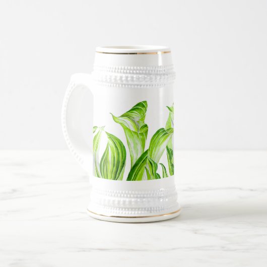 'Hosta with Mosta' auf einem Stein Bierglas (Vorderseite Links)
