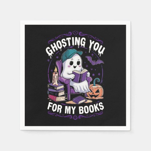 Hosten Sie für meine Bücher Ghost Reading Hallowee Serviette (Vorderseite)