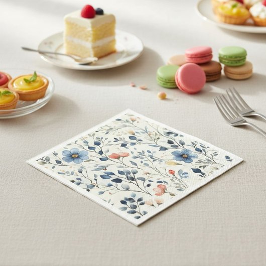 Hostess Blue Floral Watercolor Event Serviette