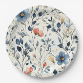 Hostess Garden Party Blue Floral Watercolor  Pappteller (Vorderseite)