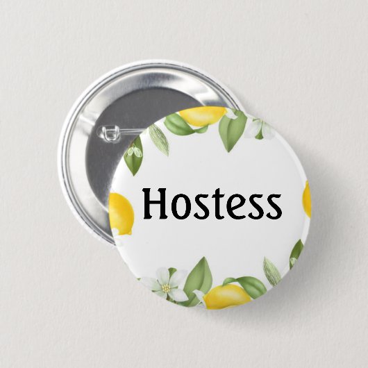 Hostess Lemons Brautparty - Hochzeitszettel Button (Vorne & Hinten)