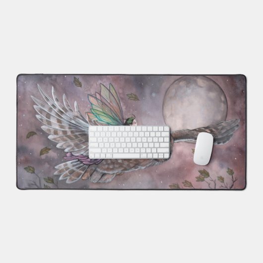 Hosting Owl and Fairy by Moonlight Fantasy Art Schreibtischunterlage (Tastatur & Maus)