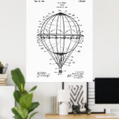 Hot Air Ballon 1925 Patent Art Poster White (Heimbüro)