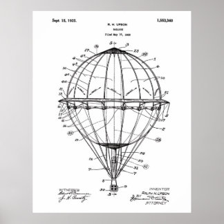 Hot Air Ballon 1925 Patent Art Poster White