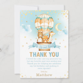 Hot Air Ballon 1. Geburtstag Woodland Tiere Junge Dankeskarte
