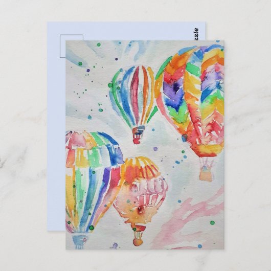 Hot Air Ballon Aquarellbilder Postkarten (Vorne/Hinten)