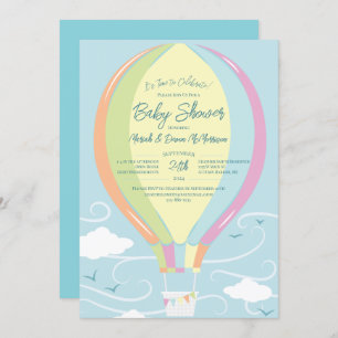 Hot Air Ballon Baby Dusche Blue Rainbow Einladung