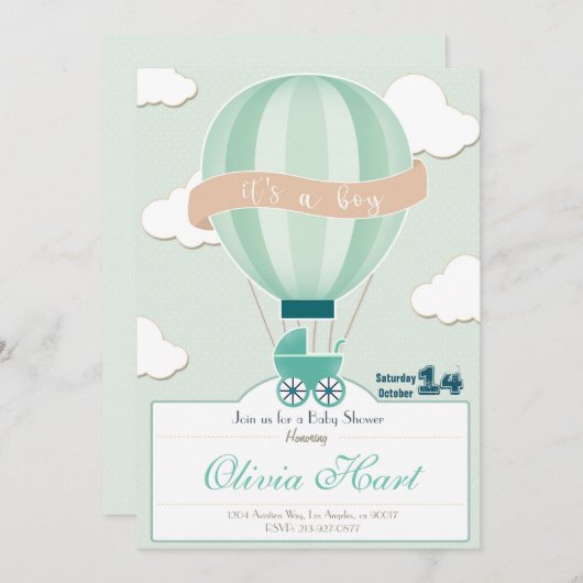 Hot Air Ballon Baby Shower Invitation ,(gehe ich Einladung (Vorne/Hinten)