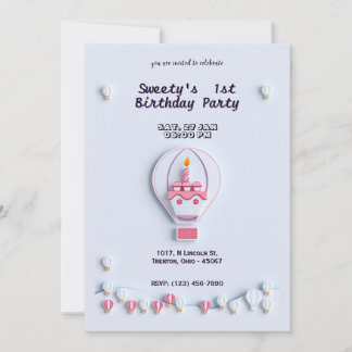 Hot Air Ballon Birthday Card mit Cake Design Einladung