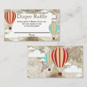 Hot Air Ballon & Clouds Weltkarte Windeln Raffel Begleitkarte (Vorne/Hinten)