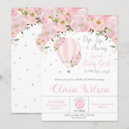 Hot Air Ballon Floral Baby Dusche Girl Silver Einladung