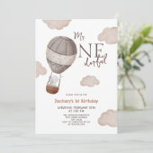 Hot Air Ballon Herr ONEderful Boy 1st Birthday Einladung (Stehend Vorderseite)