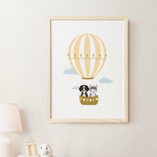 Hot Air Ballon Hunde Kinderzimmer & Kids Zimmer Po Poster
