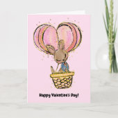 Hot Air Ballon Kangaroo Happy Valentine's Day Karte (Vorderseite)