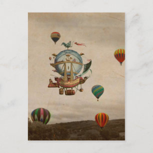 Hot Air Ballon, La Minerve 1803 Reise im Stil Postkarte
