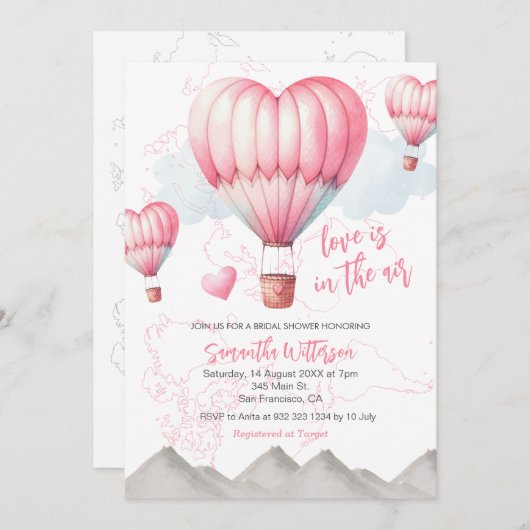 Hot Air Ballon Liebe ist in der Air Brautparty Einladung (Vorne/Hinten)
