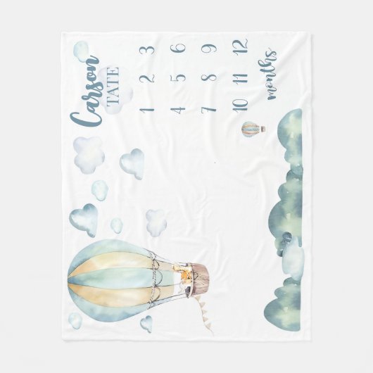 Hot Air Ballon Milestone Blanket Boy Personalisier Fleecedecke (Vorderseite)