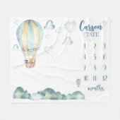 Hot Air Ballon Milestone Blanket Boy Personalisier Fleecedecke (Vorderseite (Horizontal))