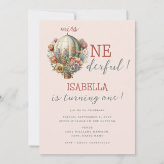 Hot Air Ballon Miss ONEderful Girl 1. Geburtstag Einladung