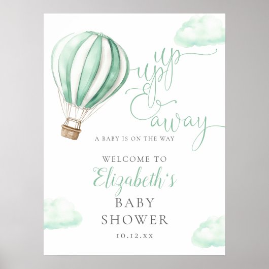Hot Air Ballon Neutral Baby Dusche Begrüßungszeich Poster (Vorne)