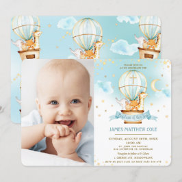 Hot Air Ballon Niedlicher Tiere Taufe Christening Einladung