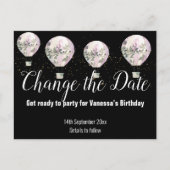 Hot Air Ballon Pink ändern Datum Schwarz Ankündigungspostkarte (Vorderseite)