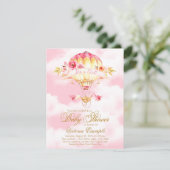 Hot Air Ballon Pink Gold Baby Dusche Einladungen (Stehend Vorderseite)