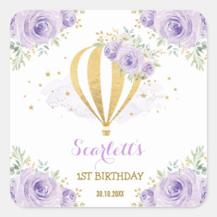 Hot Air Ballon Reiseabenteuer 1. Geburtstag Quadratischer Aufkleber