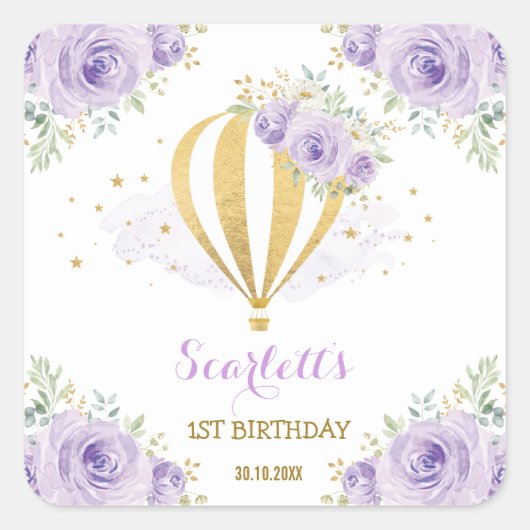 Hot Air Ballon Reiseabenteuer 1. Geburtstag Quadratischer Aufkleber (Vorderseite)