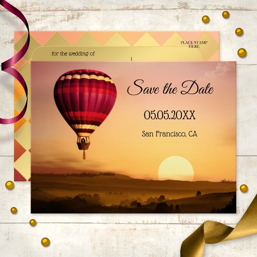 Hot Air Ballon Sunset Save the Date Postkarte