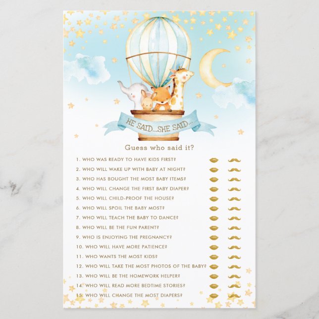 Hot Air Ballon Tiere sagte er sagte, sie sagte Spa (Vorderseite)