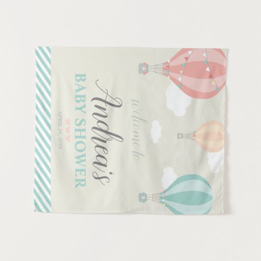 Hot Air Ballon Up & Away Baby Dusche Begrüßungszei Wandteppich (Vorderseite (Horizontal))