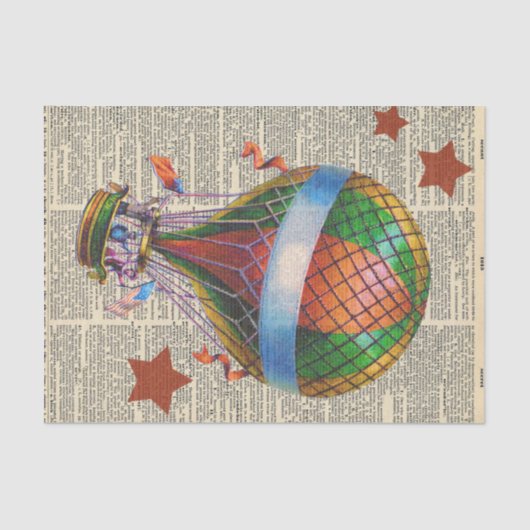 Hot Air Ballon Vintage Zeitung Decoupage Seidenpapier (Vorderseite)