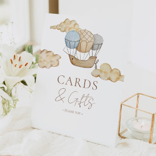 Hot Air Ballon White Baby Duschkarten und Geschenk Sockelschild