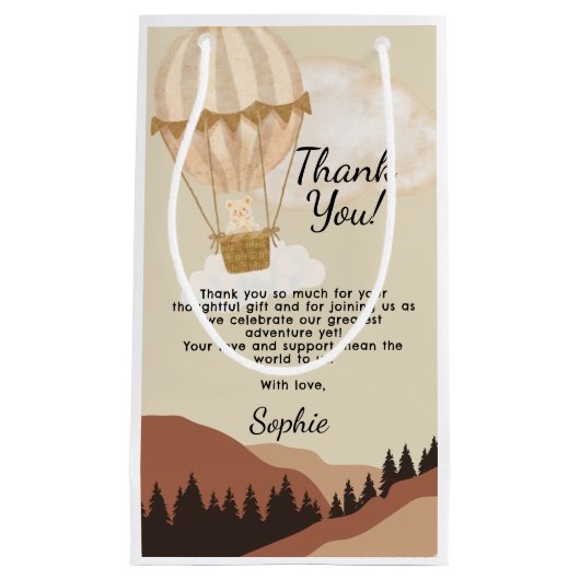 Hot Air Balloon, Adventure Awaits, Earth Tone Kleine Geschenktüte (Vorderseite)
