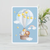 Hot Air Balloon Animals Baby Boy Baby Dusche Einladung (Stehend Vorderseite)
