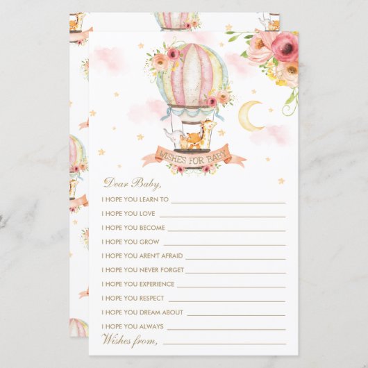 Hot Air Balloon Animals Dusche Wünsche für Baby (Vorne/Hinten)